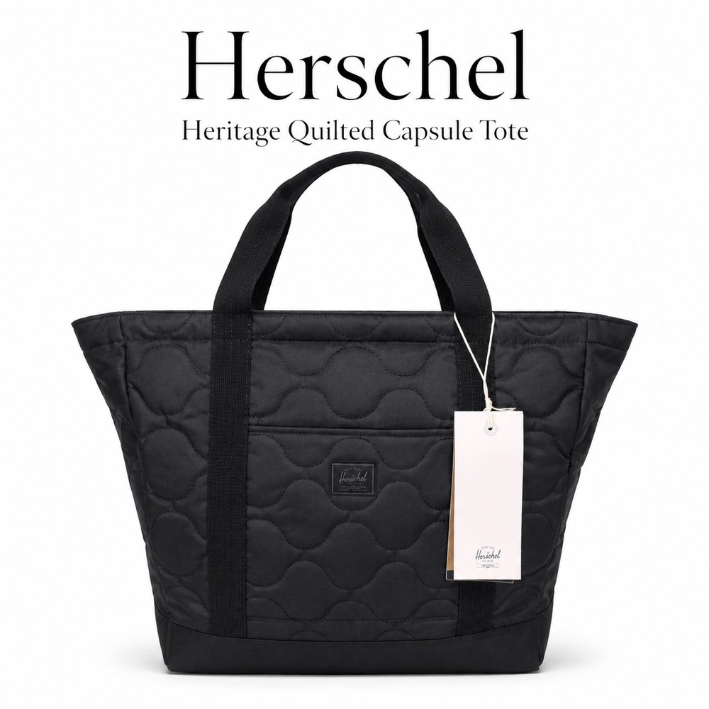 Herschel Black Heritage Quilted Capsule Tote Bag